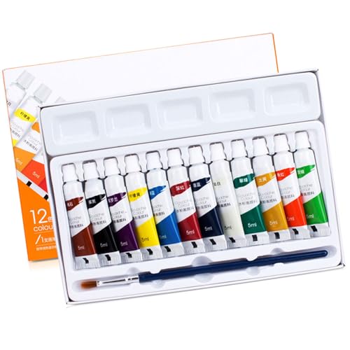 Gouache-Pigmenttuben, 5 ml/Tube, Farbe auf Wasserbasis, mit Pinsel für Künstler, Anfänger, Malerei, Kunst, Illustrationen, einfaches Mischen, 12 Stück von Dawutocap