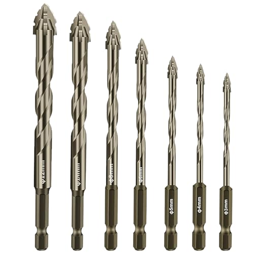 Exzenterbohrer Set, 7 Teiliger Neuer Vierschneidiger Sägezahnbohrer, Bohrer, Steinbohrer, Betonbohrer Set, Hochfester Hartmetallbohrer, 3/4/5/6/8/10/12 mm (Silber) von Dawwoti