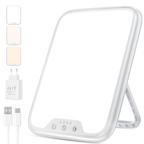 Tageslichtlampe, Tageslichtlampe 10000 Lux UV-Frei Sonnenlicht Lampe für Depressionen, lichttherapielampe mit Memory Funktion, 4 Timer, 3 Farbtemperaturen, Stufenlose Helligkeit, Faltbar Halterung Tageslichtlampe, Tageslichtlampe 10000 Lux UV-Frei Sonnenlicht Lampe für Depressionen, lichttherapielampe mit Memory Funktion, 4 Timer, 3 Farbtemperaturen, Stufenlose Helligkeit, Faltbar Halterung von Daxing