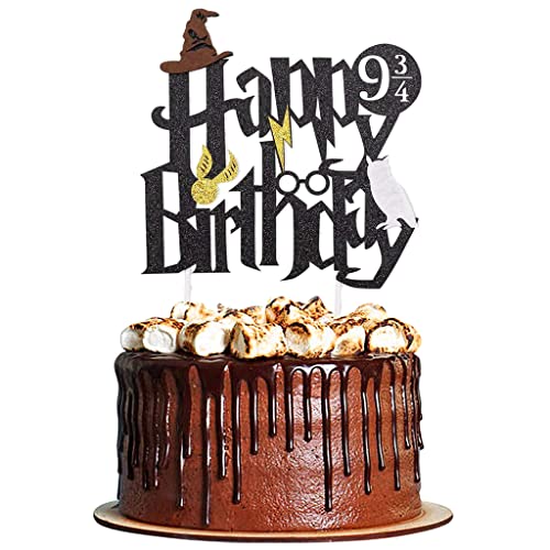 Daxlizy 1 Stück Glitter Wizard Cake Topper, Schwarz Wizard Inspiriert Magier Kuchen Deko Happy Birthday Tortendeko, Magical Wizard Geburtstag Cake Topper für Magic Theme Party Junge Mädchen von Daxlizy
