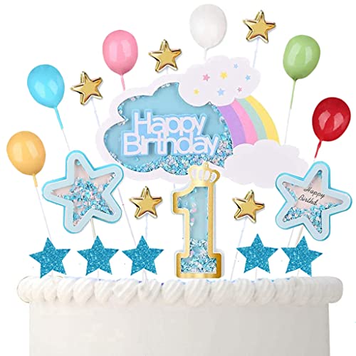 Daxlizy 1. Geburtstag Tortendeko Junge Happy Birthday Cupcake Topper 1st Geburtstag Kuchendeko, Blau Sterne Cake Topper Deko für Junge Mädchen Kindergeburtstag Baby Shower von Daxlizy