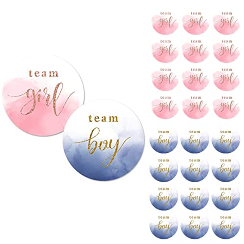 Daxlizy 144 Stück Gender Reveal Sticker Geschlecht Offenbaren Aufkleber Team Boy Team Girl Labels mit Goldfolie für Partyeinladungen Abstimmungsspiele Baby Shower Reveal Party Deko (Pink, Blau) von Daxlizy