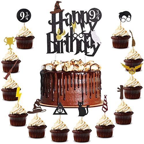 Daxlizy 16 Stück Tortendeko Geburtstag Glitter Wizard Cupcake Topper, Magical Wizard Inspiriert Happy Birthday Kuchen Deko Geburtstag Cake Topper Pick für Magic Theme Party Dekoration von Daxlizy