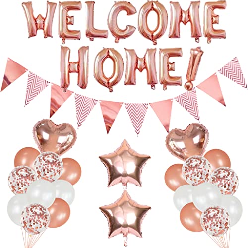 Daxlizy Willkommen Zuhause Deko, Roségold Luftballons Girlande Willkommen Zuhause Banner, Helium Ballon Welcome Home Folienballons für Baby Kinder Erwachsene Familie Party Dekorationen von Daxlizy