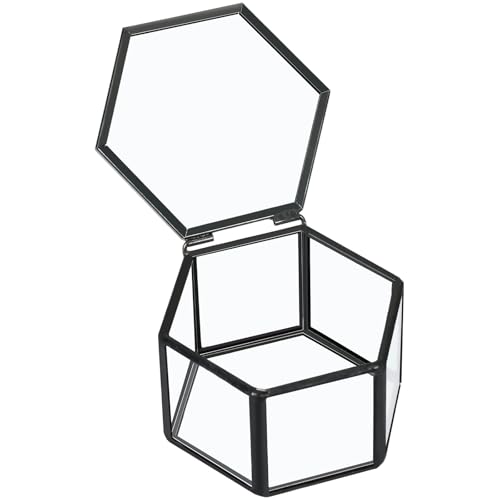 Dayaanee Vintage-Glas-Schmuckschatulle, Kupfer-Schwarz, Schmuck-Organizer und Aufbewahrung, sechseckig, Schmuckkästchen für Hochzeit, Andenken, Boxen mit Deckel für Schmuck, Ring, Ohrringe, Halskette von Dayaanee