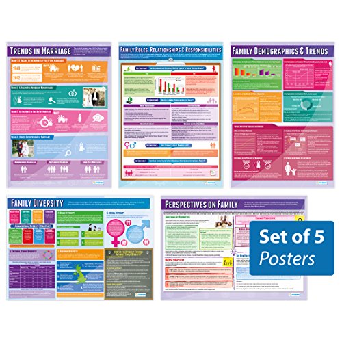 Daydream Education Poster-Set „Family Diversity“, laminiertes Glanzpapier, 850 mm x 594 mm (A1), Lerntafeln (englische Version), Soziologie-Poster, 5 Stück von daydream