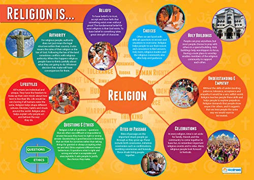 Daydream Education Lernposter „Religion ist.“ für den Religionsunterricht, Hochglanzpapier, 850 x 594 mm (A1), Lernmittel für das Klassenzimmer (evtl. nicht in deutscher Sprache) von Daydream Education