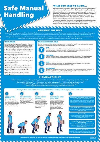 Daydream Education Poster „Safe Manual Handling“, Poster für Gesundheit und Sicherheit aus laminiertem Glanzpapier mit den Abmessungen 420 mm x 594 mm (A2), Wandposter für Gesundheit und Sicherheit in Büro und Gewerbe von Daydream Education