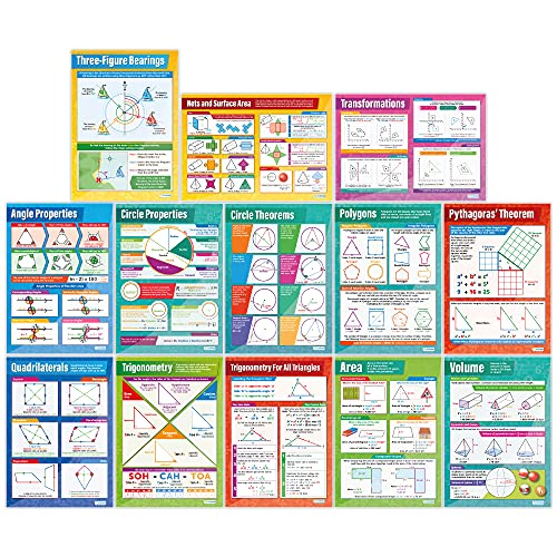 Geometrie und Maßnahmen Mathematik Poster – 13 Stück – Glanzpapier – 83,8 x 59,7 cm – Bildung Schule und Klassenzimmer Poster von Daydream Education