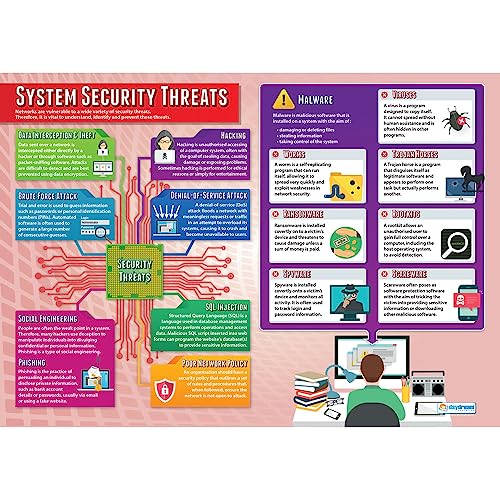 Daydream Education Wissenschaftsposter System Security Threats, laminiertes Glanzpapier, 850 mm x 594 mm (A1), STEM-Poster für das Klassenzimmer, Bildungstabellen von Daydream Education