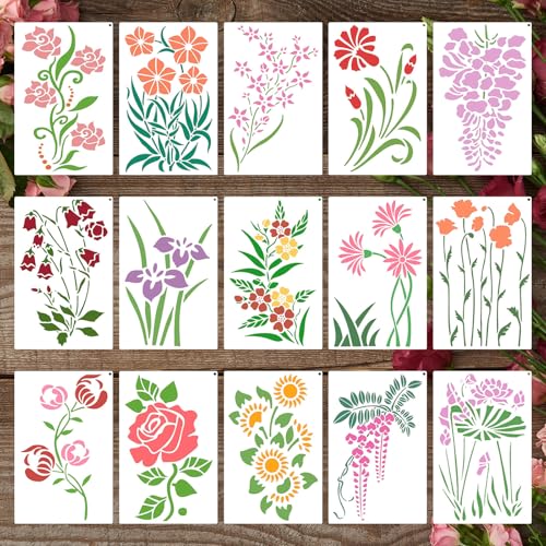 Dayker Blumenschablonen, Wildblumen-Blatt-Malschablonen, wiederverwendbare PET-Kunst-Zeichenschablonen, Bastelarbeiten, Pflanzenschablone zum Malen auf Holz, Wand, Papier, Leinwand, Heimdekoration, 15 Dayker Blumenschablonen, Wildblumen-Blatt-Malschablonen, wiederverwendbare PET-Kunst-Zeichenschablonen, Bastelarbeiten, Pflanzenschablone zum Malen auf Holz, Wand, Papier, Leinwand, Heimdekoration, 15 von Dayker