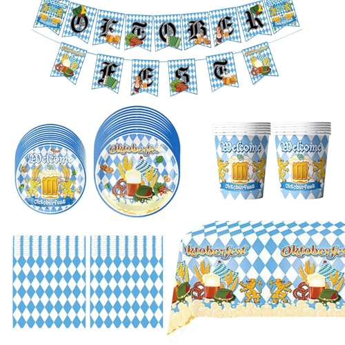 Dayysiuy Oktoberfest Deko Set | Festgeschirr Im Oktoberfest Design - Blaue Weiße Lebhafte Farben Servietten Becher Girlanden Für Zelt Garten Park Dayysiuy Oktoberfest Deko Set | Festgeschirr Im Oktoberfest Design - Blaue Weiße Lebhafte Farben Servietten Becher Girlanden Für Zelt Garten Park von Dayysiuy