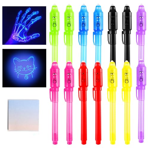 DazSpirit 14 Stück Geheimstift Notizbuch Partytüte Füller für Jungen und Mädchen, Zauberstift mit UV-Licht für Kinder, Unsichtbarer Stift Spy Pen zum Schreiben Geheimer Nachrichten von DazSpirit