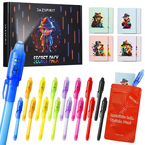 DazSpirit 16 Stück Geheimstift und Notizbuch-Set – Detektiv-Thema Geschenktüten, Zauberstifte mit UV-Licht Partytütenfüller für Jungen und Mädchen, Unsichtbarer Stift Spy Pen zum Mitgebsel Kinder… von DazSpirit