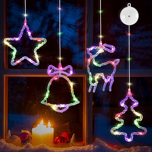 DazSpirit 4 Stück Weihnachtsbeleuchtung Fenster, 13 LEDs Fensterbeleuchtung Weihnachten mit Saugnäpfe, 8 Modi und Auto Timer, Batteriebetriebenes LED Weihnachtsdeko für Fenster, Balkon, Party (Bunt) DazSpirit 4 Stück Weihnachtsbeleuchtung Fenster, 13 LEDs Fensterbeleuchtung Weihnachten mit Saugnäpfe, 8 Modi und Auto Timer, Batteriebetriebenes LED Weihnachtsdeko für Fenster, Balkon, Party (Bunt) von DazSpirit