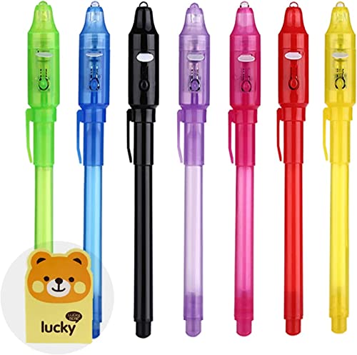 DazSpirit 7 Stück Geheimstift mit UV Licht Kinder, Mitgebsel Kindergeburtstag Zauberstifte Kinder zum Schreiben Geheimer Nachrichten, UV Stift für Gastgeschenke, Kindergeburtstag, Mitgebsel von DazSpirit