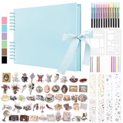 DazSpirit 80 Leere Seiten Fotoalbum zum Selbstgestalten, DIY Scrapbook Fotobuch zum Einkleben, mit 12 Marker & 7-Aufkleber, Gästebuch Ideal für Geburtstag Familie, Hochzeiten, Reisen, Blau DazSpirit 80 Leere Seiten Fotoalbum zum Selbstgestalten, DIY Scrapbook Fotobuch zum Einkleben, mit 12 Marker & 7-Aufkleber, Gästebuch Ideal für Geburtstag Familie, Hochzeiten, Reisen, Blau von DazSpirit