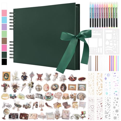 DazSpirit 80 Leere Seiten Fotoalbum zum Selbstgestalten, DIY Scrapbook Fotobuch zum Einkleben, mit 12 Marker & 7-Aufkleber, Gästebuch Ideal für Geburtstag Familie, Hochzeiten, Reisen, Dunkelgrün DazSpirit 80 Leere Seiten Fotoalbum zum Selbstgestalten, DIY Scrapbook Fotobuch zum Einkleben, mit 12 Marker & 7-Aufkleber, Gästebuch Ideal für Geburtstag Familie, Hochzeiten, Reisen, Dunkelgrün von DazSpirit