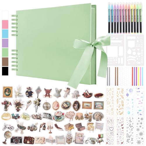 DazSpirit 80 Leere Seiten Fotoalbum zum Selbstgestalten, DIY Scrapbook Fotobuch zum Einkleben, mit 12 Marker & 7-Aufkleber, Gästebuch Ideal für Geburtstag Familie, Hochzeiten, Reisen, Grün DazSpirit 80 Leere Seiten Fotoalbum zum Selbstgestalten, DIY Scrapbook Fotobuch zum Einkleben, mit 12 Marker & 7-Aufkleber, Gästebuch Ideal für Geburtstag Familie, Hochzeiten, Reisen, Grün von DazSpirit