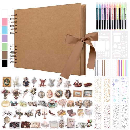 DazSpirit 80 Leere Seiten Fotoalbum zum Selbstgestalten, DIY Scrapbook Fotobuch zum Einkleben, mit 12 Marker & 7-Aufkleber, Gästebuch Ideal für Geburtstag Familie, Hochzeiten, Reisen, Khaki DazSpirit 80 Leere Seiten Fotoalbum zum Selbstgestalten, DIY Scrapbook Fotobuch zum Einkleben, mit 12 Marker & 7-Aufkleber, Gästebuch Ideal für Geburtstag Familie, Hochzeiten, Reisen, Khaki von DazSpirit