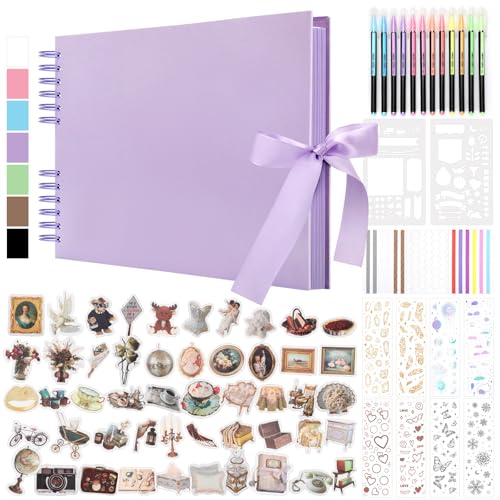DazSpirit 80 Leere Seiten Fotoalbum zum Selbstgestalten, DIY Scrapbook Fotobuch zum Einkleben, mit 12 Marker & 7-Aufkleber, Gästebuch Ideal für Geburtstag Familie, Hochzeiten, Reisen, Lila DazSpirit 80 Leere Seiten Fotoalbum zum Selbstgestalten, DIY Scrapbook Fotobuch zum Einkleben, mit 12 Marker & 7-Aufkleber, Gästebuch Ideal für Geburtstag Familie, Hochzeiten, Reisen, Lila von DazSpirit