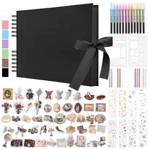 DazSpirit 80 Leere Seiten Fotoalbum zum Selbstgestalten, DIY Scrapbook Fotobuch zum Einkleben, mit 12 Marker & 7-Aufkleber, Gästebuch Ideal für Geburtstag Familie, Hochzeiten, Reisen, Schwarz DazSpirit 80 Leere Seiten Fotoalbum zum Selbstgestalten, DIY Scrapbook Fotobuch zum Einkleben, mit 12 Marker & 7-Aufkleber, Gästebuch Ideal für Geburtstag Familie, Hochzeiten, Reisen, Schwarz von DazSpirit