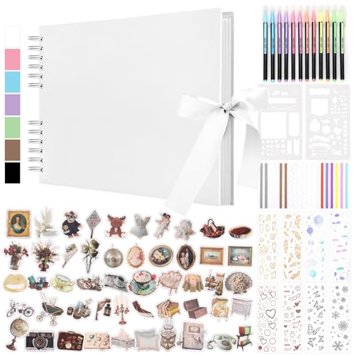 DazSpirit 80 Leere Seiten Fotoalbum zum Selbstgestalten, DIY Scrapbook Fotobuch zum Einkleben, mit 12 Marker & 7-Aufkleber, Gästebuch Ideal für Geburtstag Familie, Hochzeiten, Reisen, Weiß DazSpirit 80 Leere Seiten Fotoalbum zum Selbstgestalten, DIY Scrapbook Fotobuch zum Einkleben, mit 12 Marker & 7-Aufkleber, Gästebuch Ideal für Geburtstag Familie, Hochzeiten, Reisen, Weiß von DazSpirit