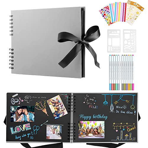 DazSpirit Albums, Fotoalbum Zum Selbstgestalten, 80 Schwarze Seiten Scrapbook DIY Fotobuch Zum Einkleben, Geburtstagsgeschenk, Hochzeitstagsgeschenk, Valentinstagjahrestag Geschenk, Grau von DazSpirit