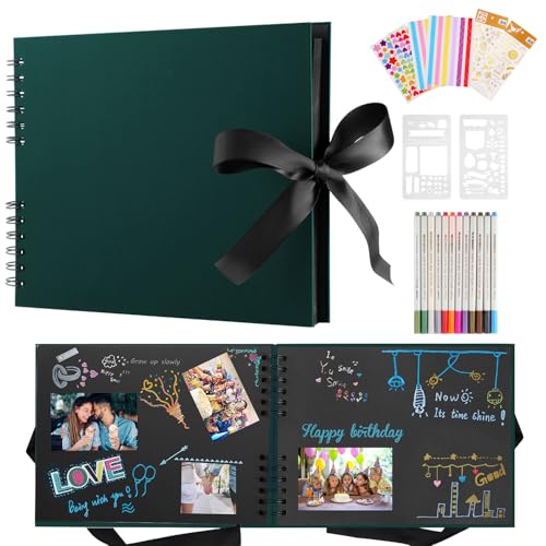 DazSpirit Fotoalbum 29,5 X 21cm Fotoalbum Zum Selbstgestalten Schwarz Fotobuch Mit 80 Seiten Scrapbook, Für 240 Bilder, Inkl.12 Metallic Farbmarker, Gästebuch Für Geburtstag Und Hochzeit, Dunkelgrün DazSpirit Fotoalbum 29,5 X 21cm Fotoalbum Zum Selbstgestalten Schwarz Fotobuch Mit 80 Seiten Scrapbook, Für 240 Bilder, Inkl.12 Metallic Farbmarker, Gästebuch Für Geburtstag Und Hochzeit, Dunkelgrün von DazSpirit