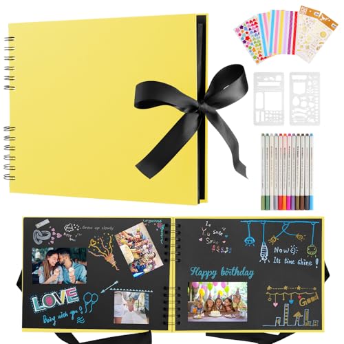DazSpirit Fotoalbum 29,5 X 21cm Fotoalbum Zum Selbstgestalten Schwarz Fotobuch Mit 80 Seiten Scrapbook, Für 240 Bilder, Inkl.12 Metallic Farbmarker, Gästebuch Für Geburtstag Und Hochzeit, Gold-gelb DazSpirit Fotoalbum 29,5 X 21cm Fotoalbum Zum Selbstgestalten Schwarz Fotobuch Mit 80 Seiten Scrapbook, Für 240 Bilder, Inkl.12 Metallic Farbmarker, Gästebuch Für Geburtstag Und Hochzeit, Gold-gelb von DazSpirit