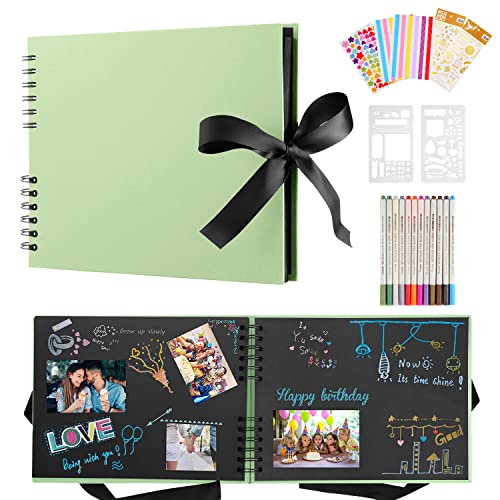DazSpirit Fotoalbum 29,5 X 21cm Fotoalbum Zum Selbstgestalten Schwarz Fotobuch Mit 80 Seiten Scrapbook, Für 240 Bilder, Inkl.12 Metallic Farbmarker, Gästebuch Für Geburtstag Und Hochzeit, Grün DazSpirit Fotoalbum 29,5 X 21cm Fotoalbum Zum Selbstgestalten Schwarz Fotobuch Mit 80 Seiten Scrapbook, Für 240 Bilder, Inkl.12 Metallic Farbmarker, Gästebuch Für Geburtstag Und Hochzeit, Grün von DazSpirit