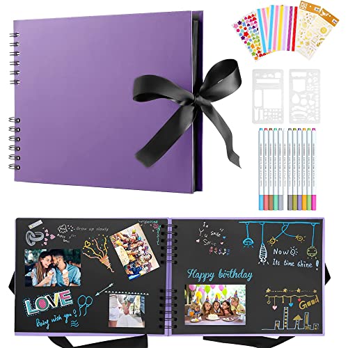 DazSpirit Fotoalbum 29,5 X 21cm Fotoalbum Zum Selbstgestalten Schwarz Fotobuch Mit 80 Seiten Scrapbook, Für 240 Bilder, Inkl.12 Metallic Farbmarker, Gästebuch Für Geburtstag Und Hochzeit, Lila DazSpirit Fotoalbum 29,5 X 21cm Fotoalbum Zum Selbstgestalten Schwarz Fotobuch Mit 80 Seiten Scrapbook, Für 240 Bilder, Inkl.12 Metallic Farbmarker, Gästebuch Für Geburtstag Und Hochzeit, Lila von DazSpirit
