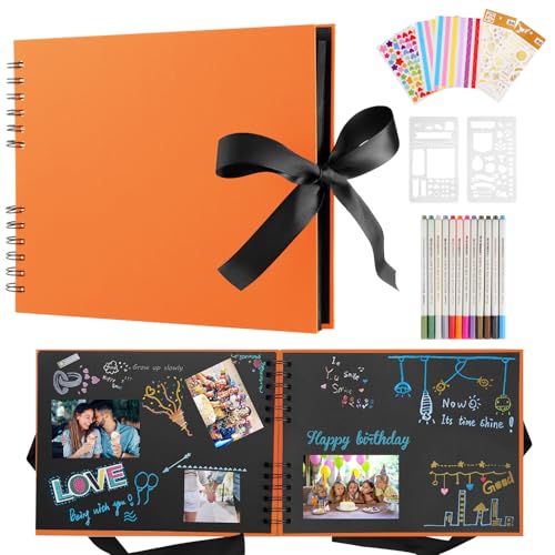 DazSpirit Fotoalbum 29,5 X 21cm Fotoalbum Zum Selbstgestalten Schwarz Fotobuch Mit 80 Seiten Scrapbook, Für 240 Bilder, Inkl.12 Metallic Farbmarker, Gästebuch Für Geburtstag Und Hochzeit, Orange DazSpirit Fotoalbum 29,5 X 21cm Fotoalbum Zum Selbstgestalten Schwarz Fotobuch Mit 80 Seiten Scrapbook, Für 240 Bilder, Inkl.12 Metallic Farbmarker, Gästebuch Für Geburtstag Und Hochzeit, Orange von DazSpirit