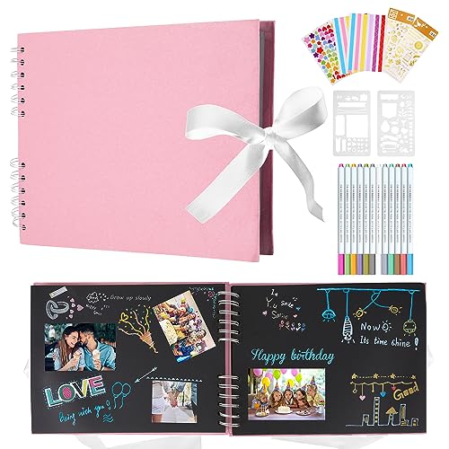 DazSpirit Fotoalbum 29,5 X 21cm Fotoalbum Zum Selbstgestalten Schwarz Fotobuch Mit 80 Seiten Scrapbook, Für 240 Bilder, Inkl.12 Metallic Farbmarker, Gästebuch Für Geburtstag Und Hochzeit, Rosa DazSpirit Fotoalbum 29,5 X 21cm Fotoalbum Zum Selbstgestalten Schwarz Fotobuch Mit 80 Seiten Scrapbook, Für 240 Bilder, Inkl.12 Metallic Farbmarker, Gästebuch Für Geburtstag Und Hochzeit, Rosa von DazSpirit