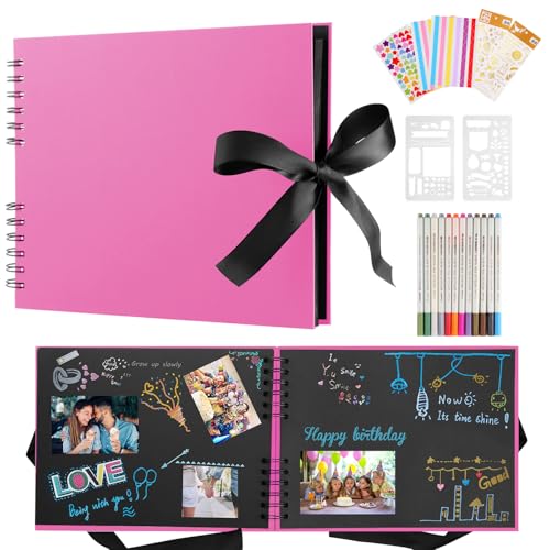DazSpirit Fotoalbum 29,5 X 21cm Fotoalbum Zum Selbstgestalten Schwarz Fotobuch Mit 80 Seiten Scrapbook, Für 240 Bilder, Inkl.12 Metallic Farbmarker, Gästebuch Für Geburtstag Und Hochzeit, RoseRed DazSpirit Fotoalbum 29,5 X 21cm Fotoalbum Zum Selbstgestalten Schwarz Fotobuch Mit 80 Seiten Scrapbook, Für 240 Bilder, Inkl.12 Metallic Farbmarker, Gästebuch Für Geburtstag Und Hochzeit, RoseRed von DazSpirit