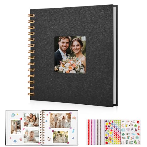 DazSpirit Leinen Fotoalbum zum Selbstgestalten, 17,5 x 17,5cm, 40 Weißen Seiten Fotobuch zum Einkleben mit Frontfenster, 5 Aufkleber, DIY Geschenk für Baby, Familie, Jahrestag, Geburtstag (Schwarz) DazSpirit Leinen Fotoalbum zum Selbstgestalten, 17,5 x 17,5cm, 40 Weißen Seiten Fotobuch zum Einkleben mit Frontfenster, 5 Aufkleber, DIY Geschenk für Baby, Familie, Jahrestag, Geburtstag (Schwarz) von DazSpirit