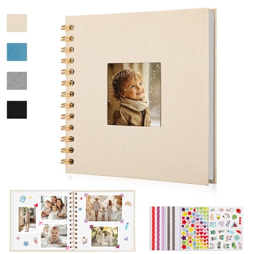 DazSpirit Leinen Fotoalbum zum Selbstgestalten, 17,5 x 17,5cm, 40 Weißen Seiten Fotobuch zum Einkleben mit Frontfenster, 5 Aufkleber, DIY Geschenk für Baby, Familie, Jahrestag, Geburtstag (Beige) DazSpirit Leinen Fotoalbum zum Selbstgestalten, 17,5 x 17,5cm, 40 Weißen Seiten Fotobuch zum Einkleben mit Frontfenster, 5 Aufkleber, DIY Geschenk für Baby, Familie, Jahrestag, Geburtstag (Beige) von DazSpirit