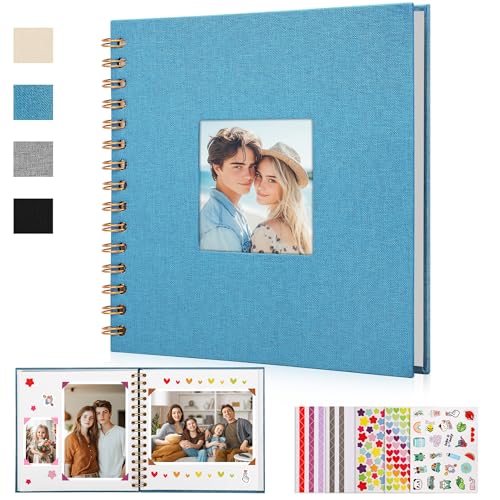 DazSpirit Leinen Fotoalbum zum Selbstgestalten, 20,5 x 20,5cm, 60 Weißen Seiten Fotobuch zum Einkleben mit Frontfenster, 5 Aufkleber, DIY Geschenk für Baby, Familie, Jahrestag, Geburtstag (Blau) DazSpirit Leinen Fotoalbum zum Selbstgestalten, 20,5 x 20,5cm, 60 Weißen Seiten Fotobuch zum Einkleben mit Frontfenster, 5 Aufkleber, DIY Geschenk für Baby, Familie, Jahrestag, Geburtstag (Blau) von DazSpirit