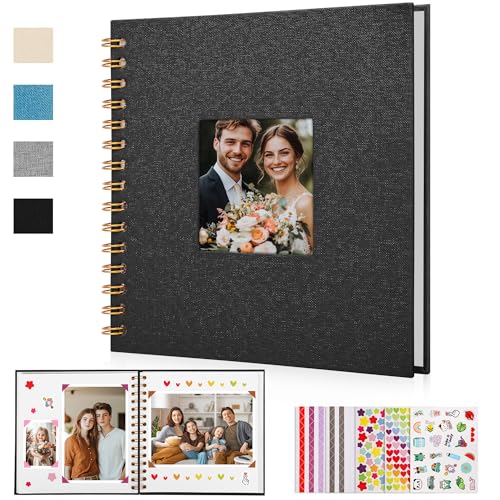 DazSpirit Leinen Fotoalbum zum Selbstgestalten, 20,5 x 20,5cm, 60 Weißen Seiten Fotobuch zum Einkleben mit Frontfenster, 5 Aufkleber, DIY Geschenk für Baby, Familie, Jahrestag, Geburtstag (Schwarz) DazSpirit Leinen Fotoalbum zum Selbstgestalten, 20,5 x 20,5cm, 60 Weißen Seiten Fotobuch zum Einkleben mit Frontfenster, 5 Aufkleber, DIY Geschenk für Baby, Familie, Jahrestag, Geburtstag (Schwarz) von DazSpirit
