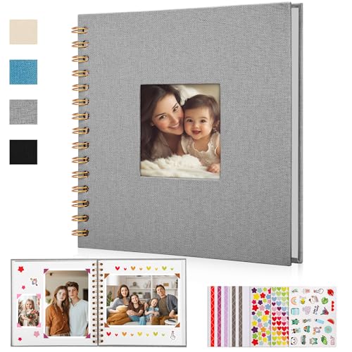 DazSpirit Leinen Fotoalbum zum Selbstgestalten, 20,5 x 20,5cm, 60 Weißen Seiten Fotobuch zum Einkleben mit Frontfenster, 5 Aufkleber, DIY Geschenk für Baby, Familie, Jahrestag, Geburtstag (Grau) DazSpirit Leinen Fotoalbum zum Selbstgestalten, 20,5 x 20,5cm, 60 Weißen Seiten Fotobuch zum Einkleben mit Frontfenster, 5 Aufkleber, DIY Geschenk für Baby, Familie, Jahrestag, Geburtstag (Grau) von DazSpirit