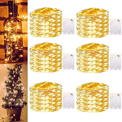 DazSpirit LED Batterie Lichterkette - 6 Stück [5M 50 LEDs] IP44 Kupferdraht Wasserdichte LED Lichterkette Lichterkette für Raumdekoration, Party, Hochzeitsdekoration, Weihnachten (warmweiß) von DazSpirit