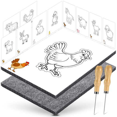 DazSpirit Prickelnadel Set Kinder, Komplettes Prickelset Kinder ab 4 mit 2 Prickelfilz, 2 Prickelnadel & 10 Stickbilder, Entwickelt für Kleine Hände, Prickeln Kit für Kreative Projekte (Nutztiere) von DazSpirit