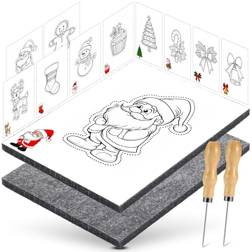 DazSpirit Prickelnadel Set Kinder, Komplettes Prickelset Kinder ab 4 mit 2 Prickelfilz, 2 Prickelnadel & 10 Stickbilder, Entwickelt für Kleine Hände, Prickeln Kit für Kreative Projekte (Weihnachten) von DazSpirit