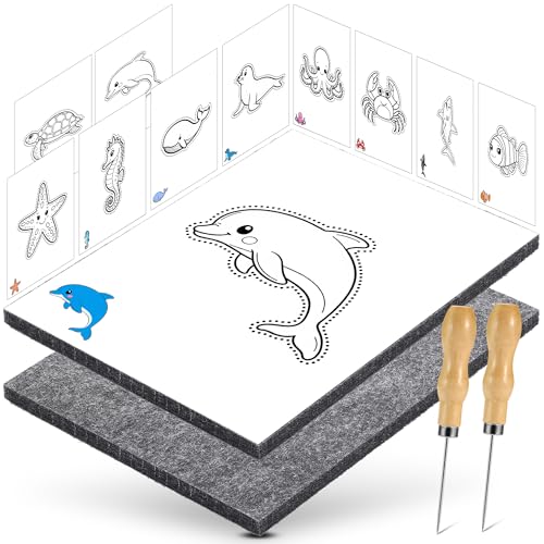 DazSpirit Prickelnadel Set Kinder, Komplettes Prickelset Kinder ab 4 mit 2 Prickelfilz, 2 Prickelnadel & 10 Stickbilder, Entwickelt für Kleine Hände,Prickeln Kit für Kreative Projekte(Unter dem Meer) von DazSpirit