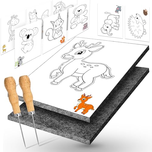 Prickelnadel Set für Kinder ab 4, Komplettes Prickelset mit 2 Prickelfilz, 2 Prickelnadel & 10 Stickbilder - Sicher & Entwickelt für Kleine Hände - Prickeln Kunst Kit für Kreative Bastelprojekte von DazSpirit