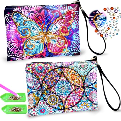 Dazhtu Diamond Painting Kinder 2 Stück Bastelset Mädchen 6 7 8 9 10 Jahre, Geschenk Mädchen 6-12 Jahre Geburtstagsgeschenke, Basteln Kleine Kosmetiktasche Diamant Painting Kinder Erwachsene- Farbig von Dazhtu