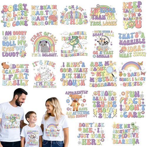 Dazaoratix sarkastische Bügelbilder – 20 Blatt lustige Sarkasmus DTF Ready to Press Heat Patches Aufkleber Vinyl Designs Aufkleber für T-Shirts Kleidung DIY Handwerk Frauen Kleidung Kissen Hoodies Dazaoratix sarkastische Bügelbilder – 20 Blatt lustige Sarkasmus DTF Ready to Press Heat Patches Aufkleber Vinyl Designs Aufkleber für T-Shirts Kleidung DIY Handwerk Frauen Kleidung Kissen Hoodies von Dazoratix