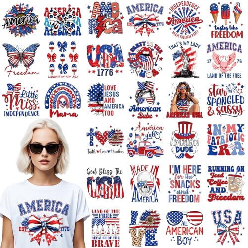 Dazoratix 4. Juli Bügelbilder – 30 Blatt patriotische DTF Ready to Press für T-Shirts, Bulk USA Heat Patches Aufkleber, Designs, Vinyl-Aufkleber für Kleidung, Hoodies, Applikationen, Hutdekorationen Dazoratix 4. Juli Bügelbilder – 30 Blatt patriotische DTF Ready to Press für T-Shirts, Bulk USA Heat Patches Aufkleber, Designs, Vinyl-Aufkleber für Kleidung, Hoodies, Applikationen, Hutdekorationen von Dazoratix