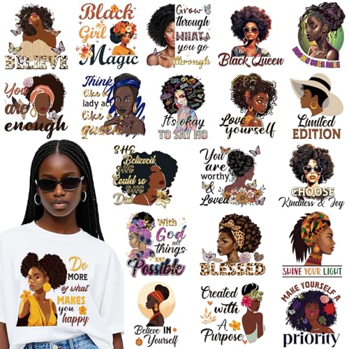 Dazoratix Black Girl Bügelbilder – 20 Blatt afrikanische amerikanische Frauen, DTF, bereit zum Drücken, inspirierende Wärmetransfer-Aufkleber, Vinyl-Aufkleber für T-Shirts, Applikationen, Kleidung Dazoratix Black Girl Bügelbilder – 20 Blatt afrikanische amerikanische Frauen, DTF, bereit zum Drücken, inspirierende Wärmetransfer-Aufkleber, Vinyl-Aufkleber für T-Shirts, Applikationen, Kleidung von Dazoratix