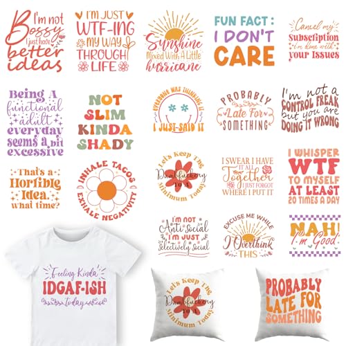 Dazoratix Boho sarkastische Bügelbilder – 20 Blatt lustige Sarkasmus DTF Ready to Press Heat Patches Vinyl Designs Aufkleber Aufkleber für Frauen T-Shirts Kleidung Hoodies Kissen Taschen DIY Handwerk Dazoratix Boho sarkastische Bügelbilder – 20 Blatt lustige Sarkasmus DTF Ready to Press Heat Patches Vinyl Designs Aufkleber Aufkleber für Frauen T-Shirts Kleidung Hoodies Kissen Taschen DIY Handwerk von Dazoratix